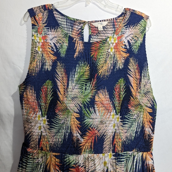 Terra & Sky 1X Maxi Dress Blue Floral Tropical Tassled Pockets Sleeveless 16 18 - Picture 3 of 13